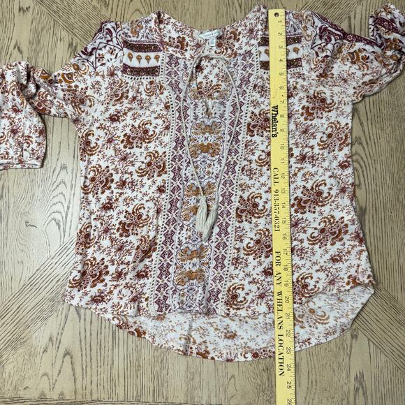 Lucky Brand Women’s Small  Aztec Boho Print Peasant Shirt - Picture 9 of 10